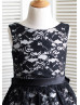 Black Lace Big Bow Knee Length Flower Girl Dress